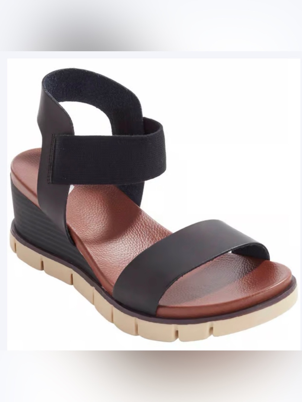 Mia Kim Slingback Wedge Sandals (Sz 9) Black & Tan